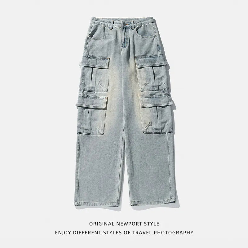 Retro Rugged Multi-Pocket Jeans