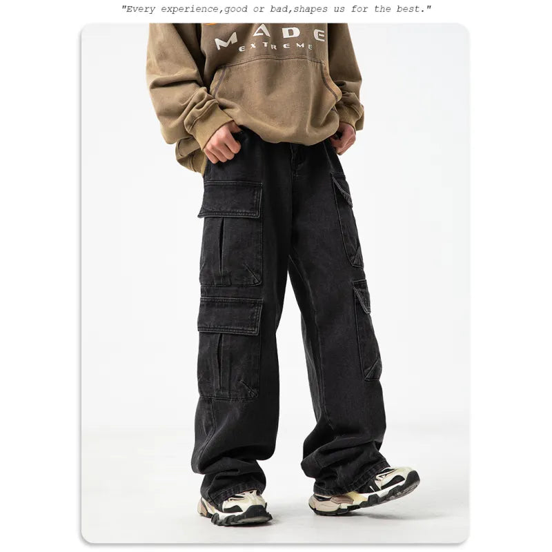 Retro Rugged Multi-Pocket Jeans