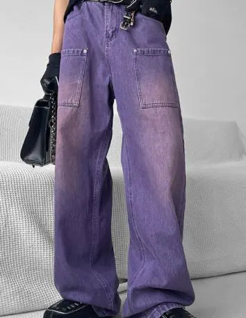 Purple Straight-Leg Denims Unisex